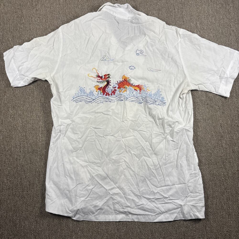 Vintage Kennington Men’s Dragon Back Button Up Shirt Medium Embroidered White